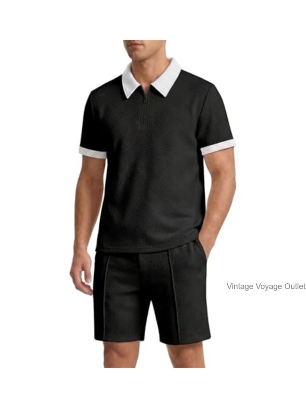 Men's Short Sleeve Tracksuit 2 Piece Set 1/4 Zip Jogging Suit